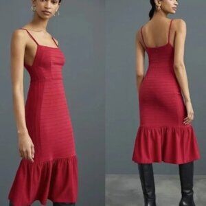 Anthropologie Hutch | Spaghetti Strap Square Neck Midi Dress | Red | Small | NWT